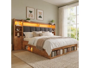 Lit avec rangement 160x200 cm <strong>EVRYAE </strong> <strong></strong> coloris bois clair