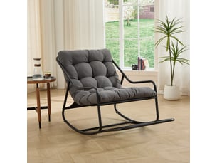 Chaise à bascule d'extérieur avec coussin gris et structure noire