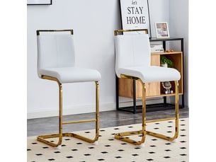 Lot de 2 tabourets de bar cantilever 39 x 46,5 x 96,5 cm - assise en cuir pu et structure métal or - blanc