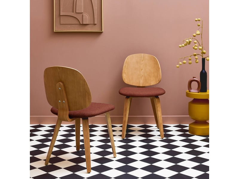  Lot de 2 chaises bois de peuplier courbé placage chêne et bouclette texturée terracotta - sophia  - Conforama B