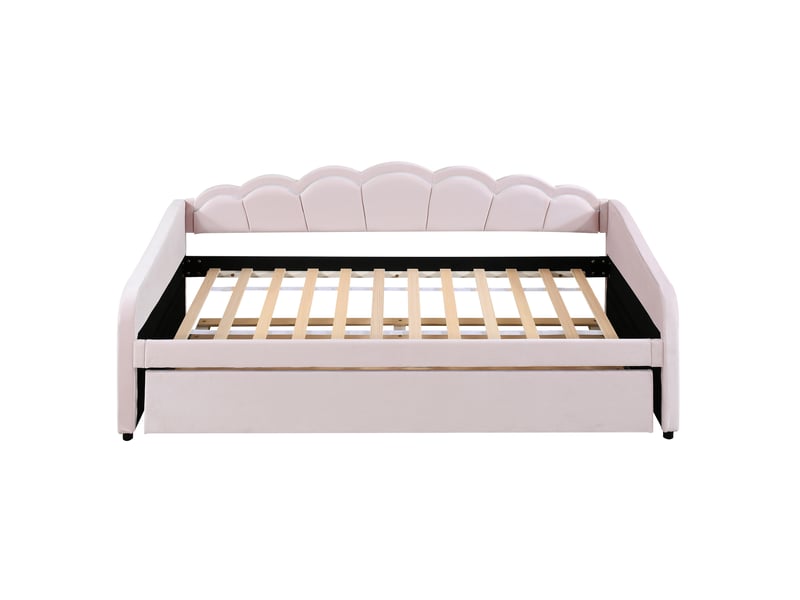 Lit banquette rose 90x200 cm en velours avec lit gigogne et led multicolore - Conforama A