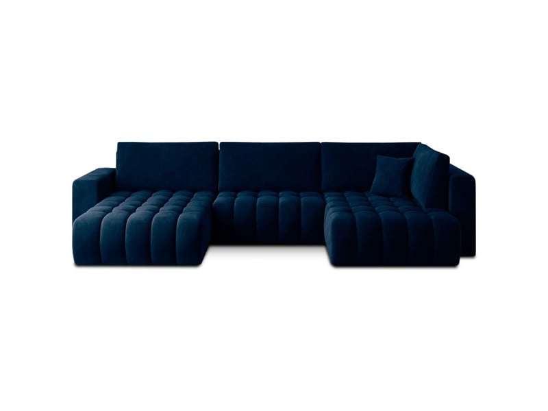Canapé d'angle bonita convertible 6 places bleu nuit effet velours – gauche – 350x175cm - Conforama A