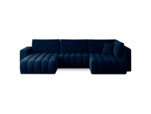 Canapé d'angle gauche fixe MEUBLORAMA 6 places Polyester bleu avec coffre de rangement