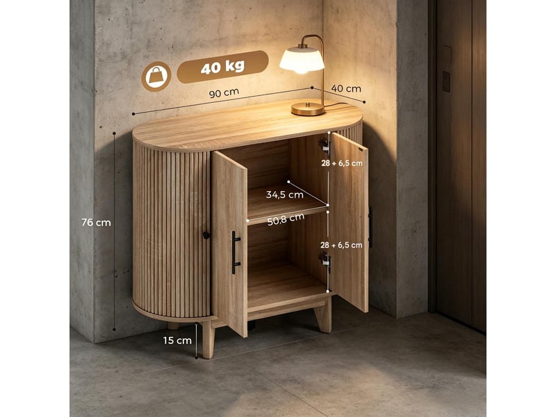  Buffet ovale 4 portes avec étagère réglable en mdf et acier 90 x 40 x 76 cm T5828P542026 - Conforama C