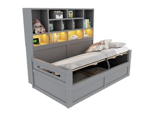 Lit avec rangement 90x200 cm <strong>HAVRYA</strong>  <strong></strong> coloris gris