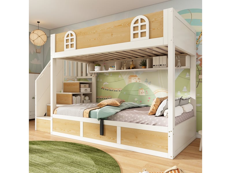  Lits superposés 90 × 200 cm avec coffre et escalier de rangement IKSETERA TRADING LTD - Conforama D