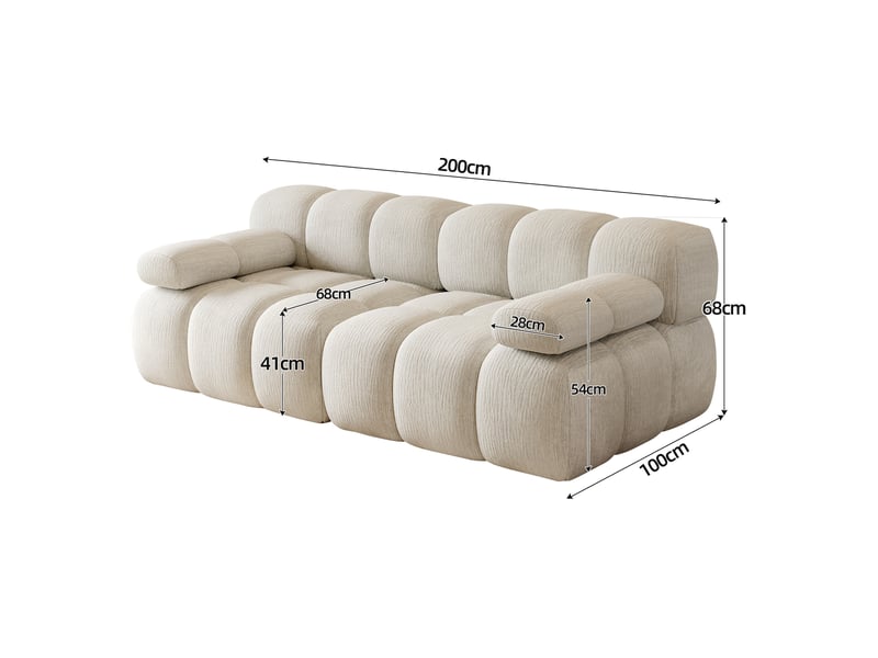  Canapé droit 2 places compressé 200x100x68 cm en mousse douce et tissu chenille couleur blanc, moderne  - Conforama C