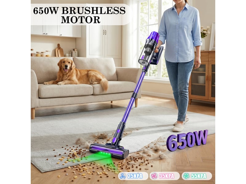  Aspirateur sans fil,600w55 kpa,autonomie de 60 minutes,pour la maison,aspirateur balai autoportant avec brosse anti-emmêlement et écran tactile oled  - Conforama B