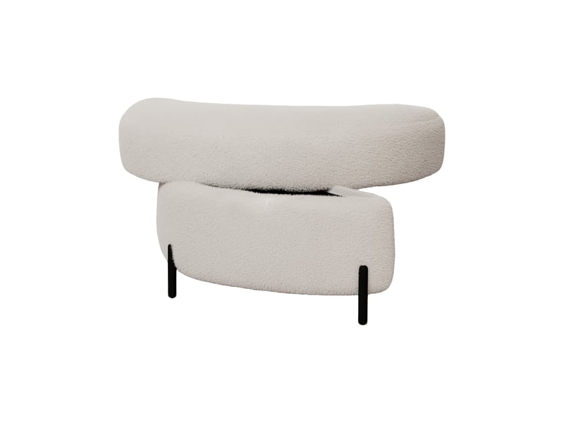 Pouf demi-lune en tissu bouclette ivoire avec plateau, siège rembourré et repose-pieds - Conforama A