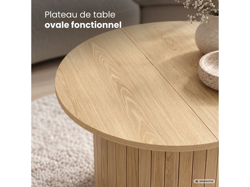  Table basse nubo coloris bois naturel 60 cm ronde cannelée avec rangement 60x60x45 cm NUBO - Conforama D