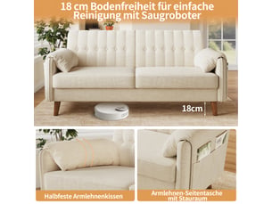 Canapé 2 places beige en tissu chenille avec pieds en bois massif