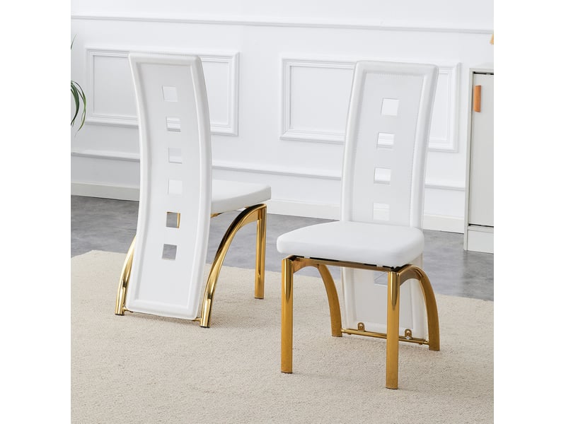 Lot de 4 chaises de salle à manger 43 x 49 x 102,5 cm – blanc et doré – dossier ajouré contemporain - Conforama B