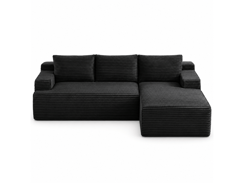  Canapé d'angle l 238x152 cm modulable - assise profonde style cloud avec ressorts ensachés - velours côtelé noir  - Conforama A
