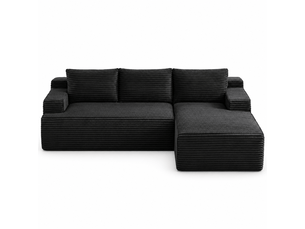 Canapé d'angle l 238x152 cm modulable - assise profonde style cloud avec ressorts ensachés - velours côtelé noir