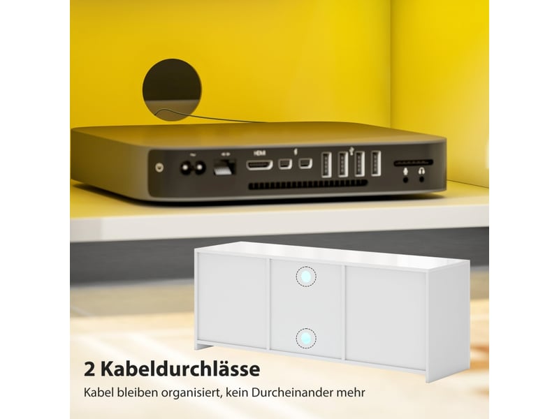  Meuble tv avec 2 portes, 2 niches, étagère en verre et led pour salon 120×34×45 cm blanc  - Conforama D