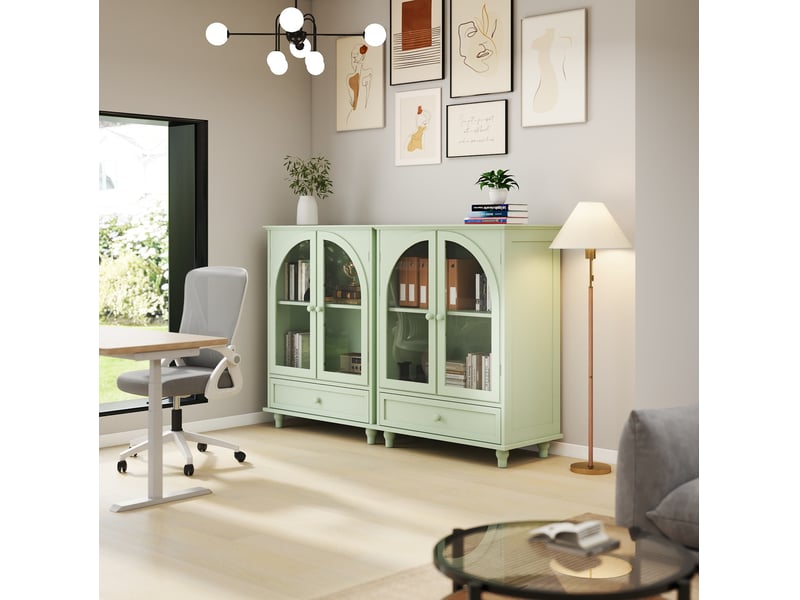  Vaisselier vert menthe 71 x 38 x 93,5 cm, 2 portes vitrées et 1 tiroir en mdf  - Conforama D