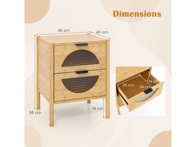  Lot de 2 tables de chevet en bambou 2 tiroirs meuble de rangement pour chambre et salon 2*JV11256NA - Conforama E