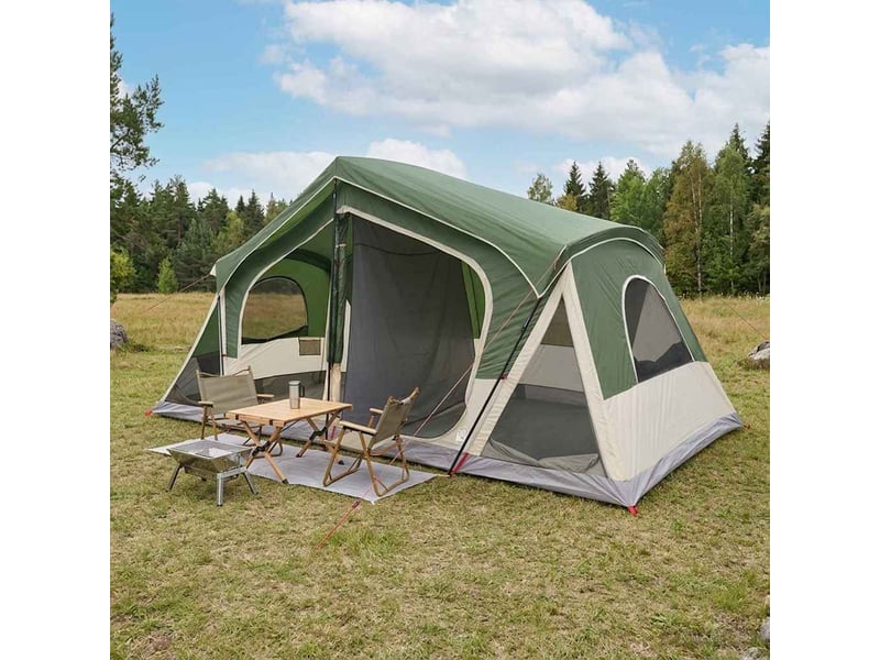  Tente de camping, tente cabane vert 10 personnes polyester et acier  - Conforama B
