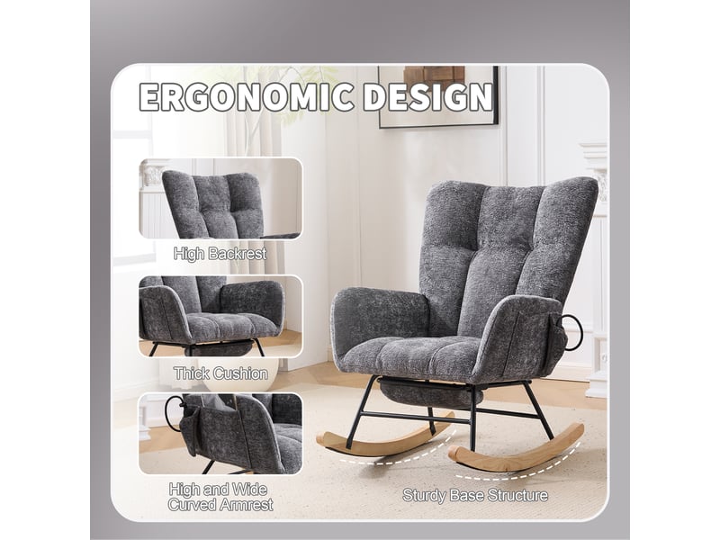  Fauteuil à bascule d'allaitement gris foncé avec coussins d'air  - Conforama E