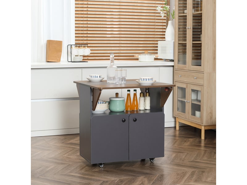  Tablearmoire pliante avec côtés à roulettes, deux côtés de table rabattables, compartiment de rangement, 4 roulettes, 70 x 83 x 75 cm  - Conforama C