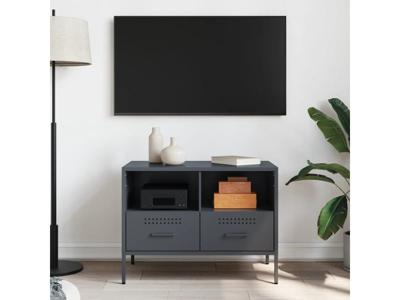  Meuble tv - banc tv - meuble de rangement anthracite 68x39x50,5 cm acier  - Conforama C