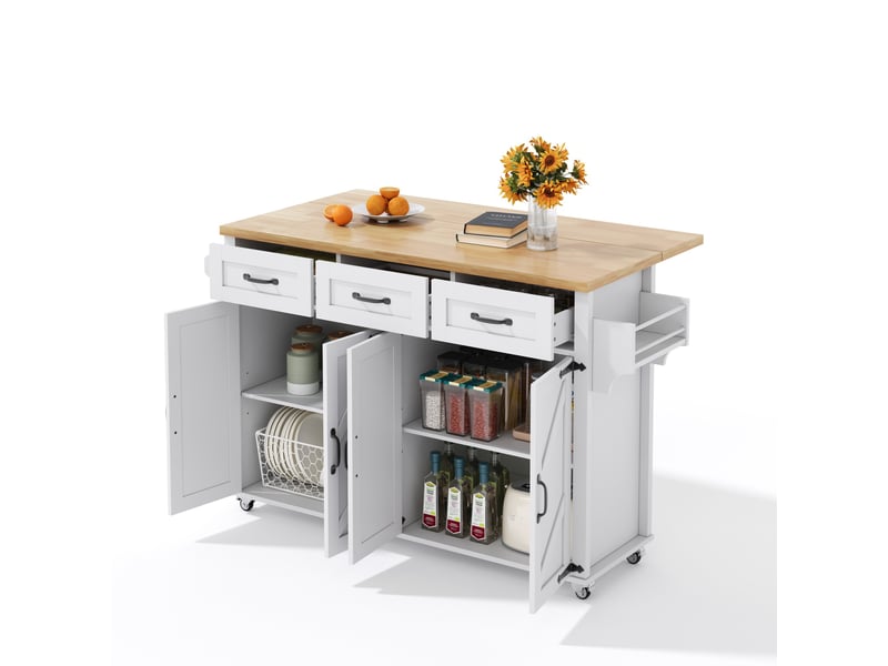  Desserte de cuisine 140x43x90,5 cm plateau rabattable mdf blanc et naturel  - Conforama B