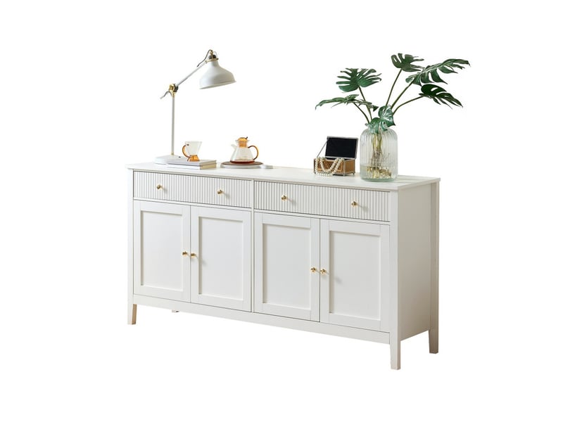 Buffet de salle à manger, avec 2 tiroirs et 4 portes, doté de poignées dorées et d'un espace de rangement généreux, blanc - Conforama A