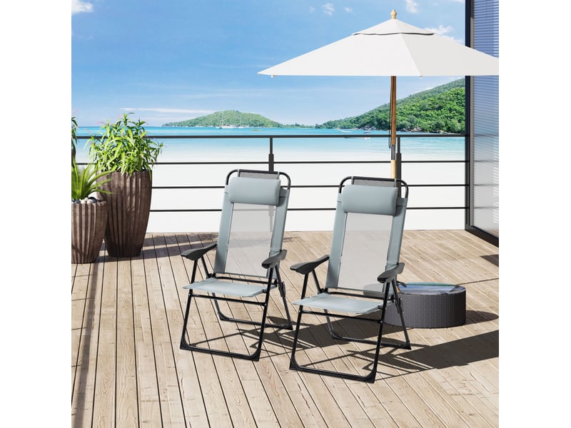  Lot de 2 chaises pliantes de jardin 62x70x109 cm dossier réglable acier gris  - Conforama B