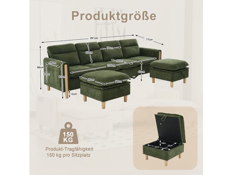 Canapé modulable 4 places avec 2 poufs de rangement homvra - Conforama E