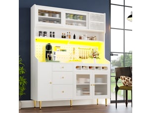 Armoires hautes 145×39×171cm pour le salon, éclairage led, armoire de salon avec étagères réglables, tiroir avec casier à bouteilles