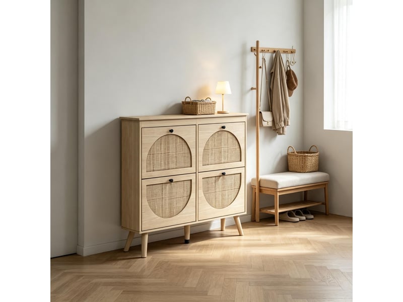  Meuble à chaussures compact à 4 abattants, 105 x 24 x 97,5 cm, coloris naturel  - Conforama B