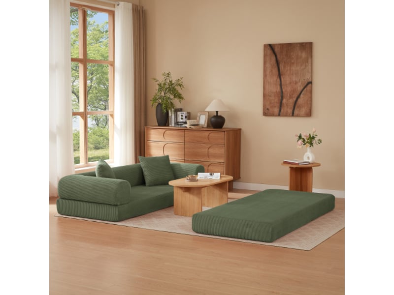  Canapé convertible, 195x89x59 cm, 3 places convertible en lit, velours, vert  - Conforama E