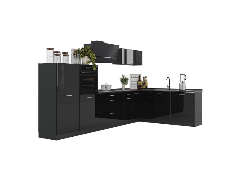  Vicco cuisine en angle, noir haute brillanceanthracite, 347 x cm sans plan de travail  - Conforama E