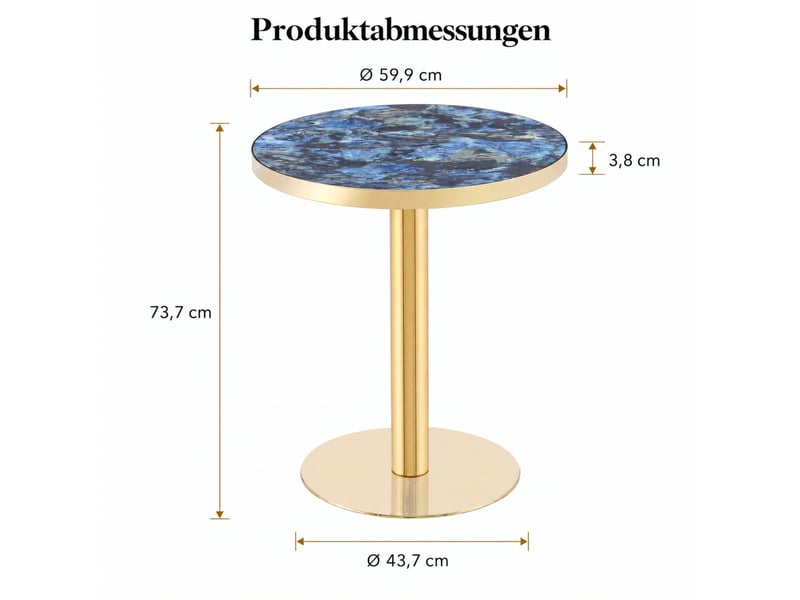  Table d’appoint ronde 60 cm effet marbre bleu, métal doré, hauteur 74 cm  - Conforama C