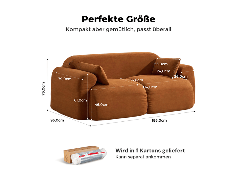  Canapé 2 places modenvie en velours côtelé marron caramel 186 x 95 x 76 cm  - Conforama C