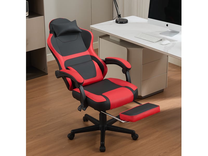 Chaise gaming ergonomique 61 x 54 cm – noir et rouge – repose-pieds rétractable et soutien lombaire réglable - Conforama E