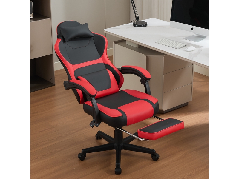  Chaise gaming ergonomique 61 x 54 cm – noir et rouge – repose-pieds rétractable et soutien lombaire réglable  - Conforama E