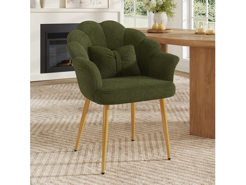  Fauteuil de salle à manger 64x65,5x85 cm en tissu teddy vert, pieds dorés  - Conforama B