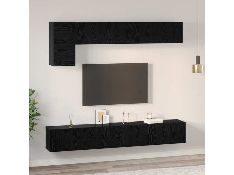  Ensemble meuble tv - banc tv - meuble de rangement 5 pcs chêne noir bois d'ingénierie  - Conforama D