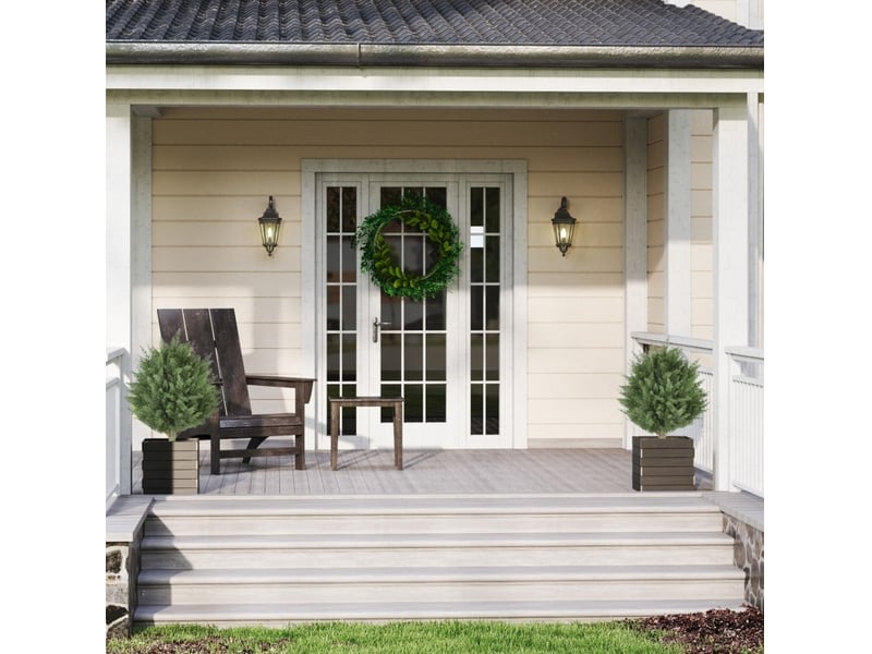 Lot de 2 plantes artificielles cyprès vertes uv, 387 feuilles, avec piquet, idéales pour terrasse et jardin - Conforama E