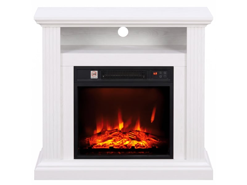  Cheminée électrique 1800 w, manteau effet bois blanc, flamme 3d, thermostat, jusqu’à 30 m²  - Conforama B