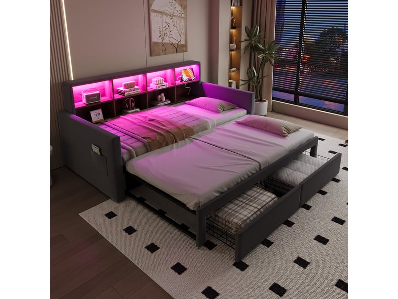  Lit convertible en velours gris 90x190 cm  - Conforama E