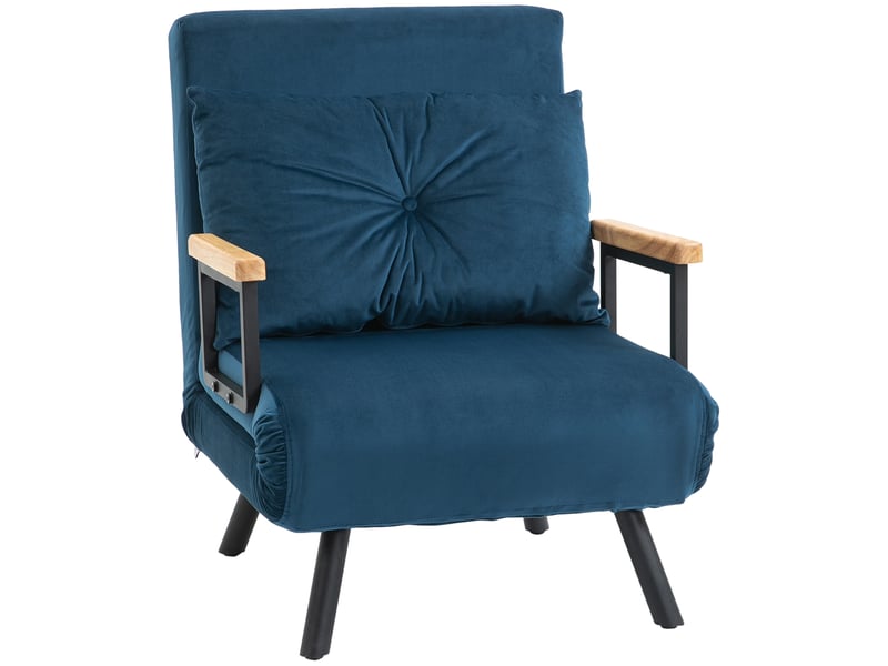  Fauteuil convertible,63x73x81 cm,avec dossier réglable,velours,bleu  - Conforama A