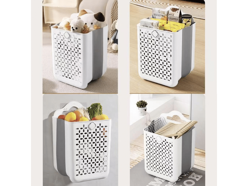  Panier de rangement mural multifonctionnel, grande capacité 33*25*48, pliable, dortoir salle de bain buanderie, panier à linge sale portable  - Conforama B