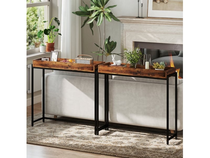  Console d'entrée 100x30x91 cm – brun rustique – plateau avec rebords et structure en métal noir  - Conforama B