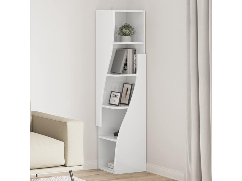  Meuble d'angle, meuble de rangement salon 32x32x140cm bois d'ingénierie blanc brillant  - Conforama B
