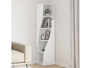 Meuble d'angle, meuble de rangement salon 32x32x140cm bois d'ingénierie blanc brillant