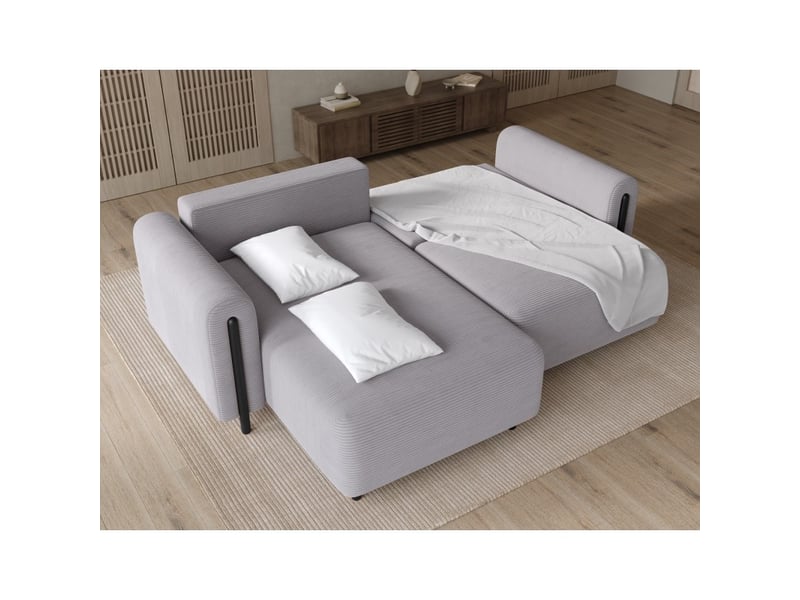Canapé d'angle convertible arvessa gris clair velours côtelé – angle gauche avec coffre - Conforama D