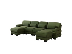 Canapé modulable en u 4 places 336x161x94 cm, coussins garnis, assise profonde, 2 poufs, en velours côtelé, vert