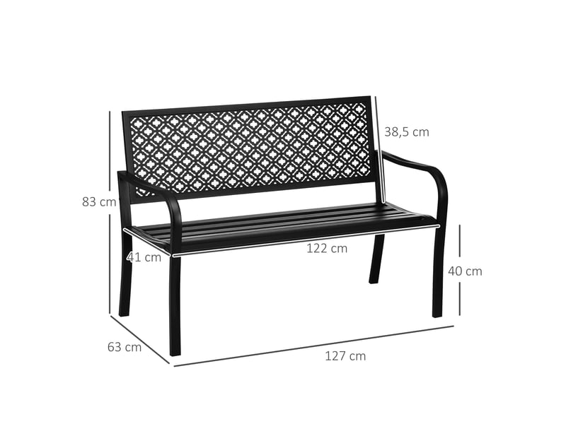 Banc de jardin,127x63x83 cm,2 places avec dossier et accoudoirs,acier,noir  - Conforama C